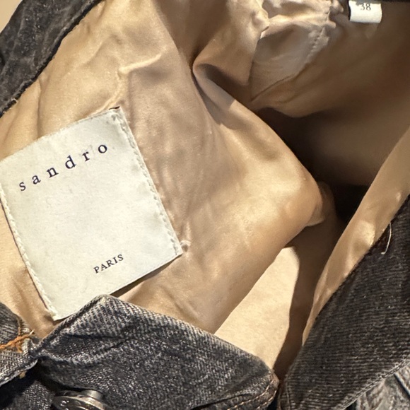 SANDRO Mirrored Studded Gray Washed Denim Jeans Jacket Cotton Size 38 - Picture 8 of 9